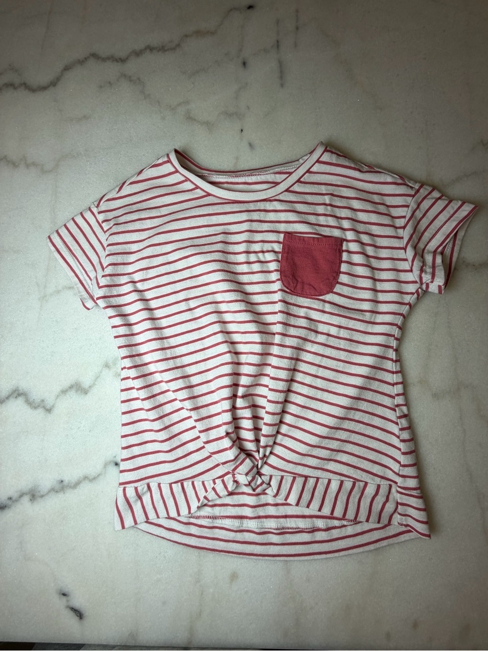 OshKosh B'gosh White & Pink Striped Knot-Front Tee with Pocket